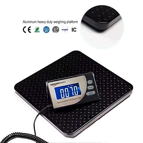 Amazon Basics Digital Shipping Postal Scale with Tare Function, Heavy Duty Weighing Platform, 660 lb Capacity, 1 Ounce Readability, Portable, Black - size: 660 lb