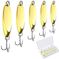 HESTYA Fishing Lures Spoons Saltwater Treble Trout Lures Hard Metal Spinner Baits 5 Sizes Casting Spoon Hooks for Salmon Bass in 1/5 1/4 3/8 1/2 3/4 oz - color: Gold
