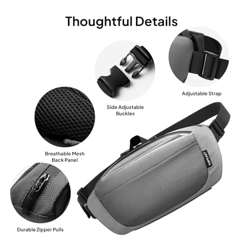 TOPEAST 4L Fanny Pack with Hidden Water Bottle Pocket, Water Resistant Nylon Waist Bag, Lightweight Crossbody Sling Bag for Men & Women, Large Capacity for Travel, Running, Walking & Cycling - color: GREY