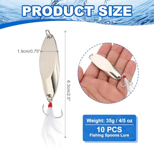 PATIKIL Fishing Spoons, Fishing Lures Casting Spoon Treble Hooks Jigs Hard Metal Spinner Baits for Freshwater Saltwater Salmon - color: Silver Tone, size: 4/5 oz