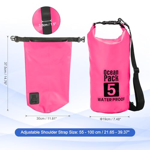 Waterproof Dry Bag, 5L Fit for Women Men Water Proof Bags Lightweight Dry Storage Floating Backpack with Whistle for Travel Backpacking Boating Kayaking Camping (Rose Red) - color: Rose Red, size: 5L