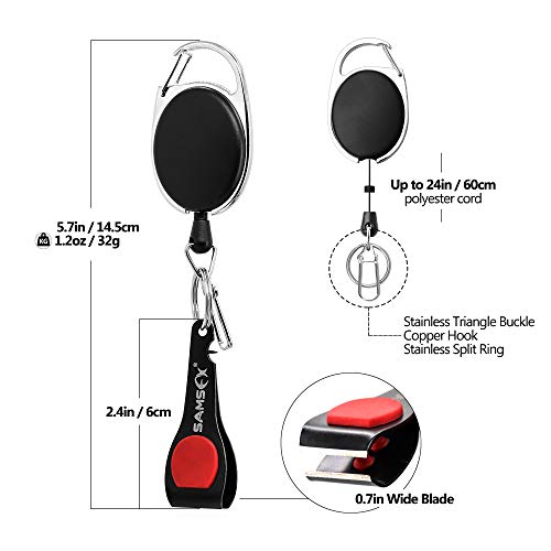 SAMSFX Fly Fishing Tippet Line Cutter Fishing Nippers Mulit-Tool with Zinger Retractors - color: Oval Retractors, 24" Nylon Cord