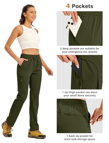TBMPOY Women's Hiking Pants Water Resistant Lightweight Quick Dry Cargo Travel Fishing Work Camping Pant with 4 Pockets Army Green XXXL