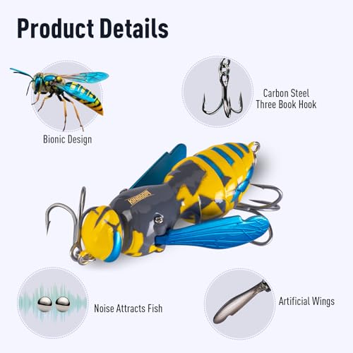 Kingdom Wasp Craw Bait Insect Bionic Floating Fishing Lures Swimbaits Hard Artificial Baits Lure for Freshwater and Saltwater Bass Carp Pike Walleye Fishing ABS Material Carbon Steel Three Book Hook - color: 07, size: 4.2g
