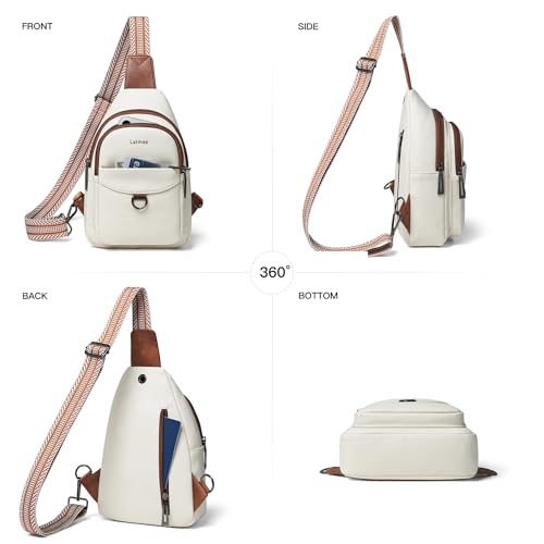 LATMAP 7L Sling Bag for Women Men Crossbody Belt Bag Small Travel Sling Backpack Anti Theft Chest Daypack Purse Faux Leather - color: Beige