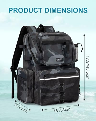 HXLGMD Fishing Backpack with Rod Holders,43L Large Water Resistant Tackle Bag Storage Gear and Equipment with Cooler for Men Fishing, Camping, Hiking, Khaki - color: Khaki Camo