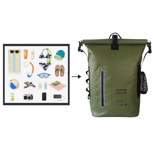 Dry Bag Waterproof 25L-Floating & Lightweight Bags for Women Waterproof Backpack for Kayaking, Boating, Fishing, Paddle Boarding, Camping, Hiking, Roll-Top Seal & Adjustable Shoulder Straps - color: Olive Green