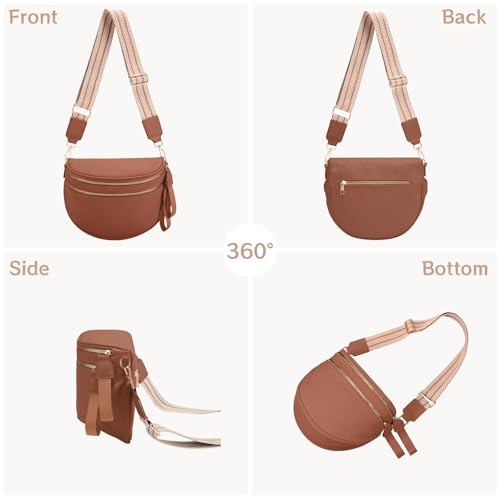 oscaurt Leather Crossbody Bag Bum Bag for Women Large Sling Bag Cross Body Purse Shoulder Handbag Fanny Pack - color: Brown, size: Large