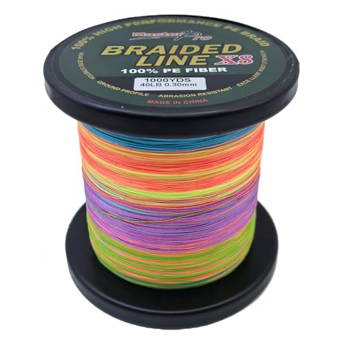 MASTERPRO 100% PE Fiber Fishing Leader Line, 300YDS, Colored, Thin Diameter Superline 25lb 30lb 40lb 50lb 80lb 100lb Near Zero Stretch 8 Strand Braided Strong String - color: 0.3mm - 1000YDS, size: 40LB