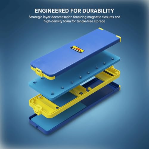 Double-Sided Fishing Line Box with Foam Pad – 2-Layer Tackle Organizer for Rigs & Terminal Accessories, Magnetic Closure Portable Storage Case (Blue, 10.63 x 3.15 in)‌