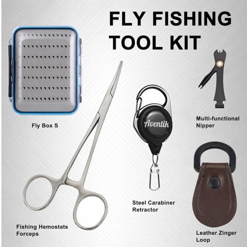 Aventik Fly Fishing Vest Tool Kit Fishing Gear with Fly Box Fly Fishing Forceps Nipper Retractor Fly Fishing Zinger Leader Straightener Beginner Fly Fishing Accessory Kit - style: H18SB+4in1