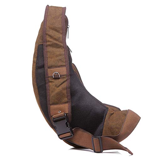 Hebetag Leather Sling Bag Crossbody Backpack for Men Women Travel Outdoor Camping - color: #38coffee(canvas)