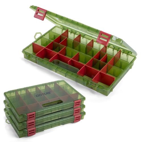 Goture Fishing Tackle Box Organizer - Transparent Fishing Organizer Box w/Measurement Ruler, Adjustable Dividers, Dual Latches | 4 Pcs 3600 Tackle Tray| Ergonomic Grip - color: A - Handle, size: 4pcs 3600
