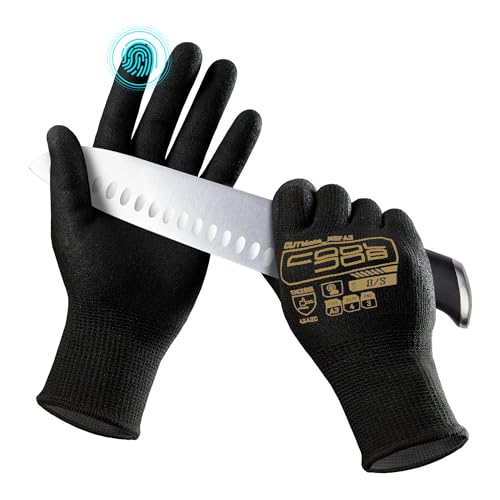 COOLJOB A3 Cut Resistant Safety Work Gloves with Nitrile Grip, Touchscreen & Flexible for Gardening Fishing Construction - color: A3 Black (Pack of 1), size: Large