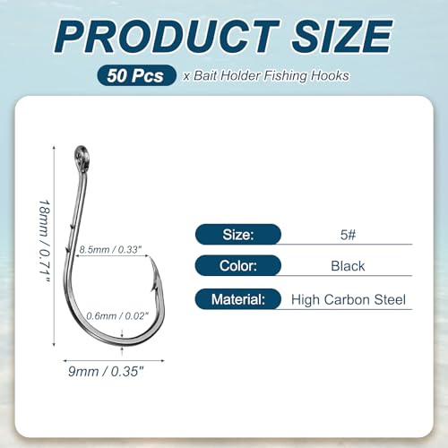 Bait Holder Fishing Hook, High Carbon Steel Double Barbed Fishing Hooks Closed Eye - style: 5#