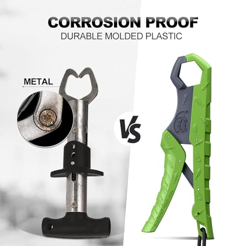 SNAIL TRAIL 7.5''/9'' Floating Fish Gripper, Fishing Grabber, Catfish Mouth Pliers, Caught Bass Holder, Digital Scale Hook Clamp, Saltwater Lip Grip Tool with Lanyard, Gifts for Men, Green-Gray - color: Green-gray, size: 7.5"