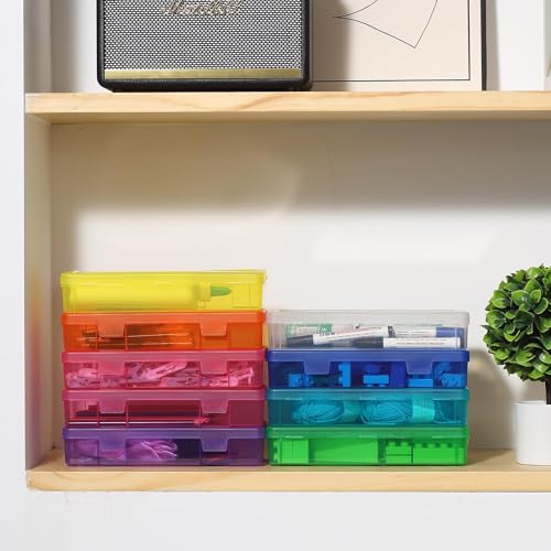 novelinks Clear Pencil Box and Small Plastic Storage Containers with Lids | 9 Pack, Medium Color, Plastic Pencil Boxes, Board Game Storage Containers, Task Boxes for Special Education, Mini Organizer - color: 9 Pack Medium -Color