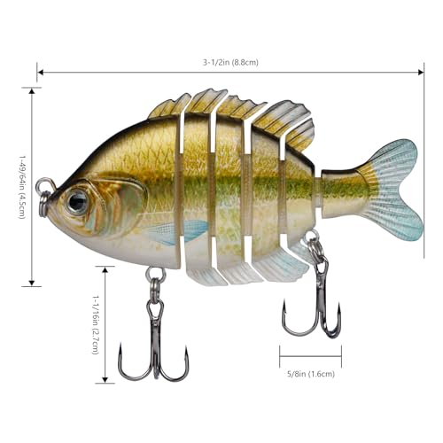 BASSDASH SwimPanfish Multi Jointed Panfish Bluegill Swimbaits Hard Topwater Bass Lures Fishing Lure Crank Saltwater 3.5in/0.85oz - color: Emerald Shiner