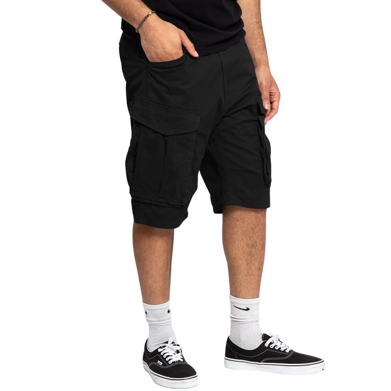 Mens Summer Casual Cargo Shorts Fashion Lightweight Loose Fit Short Pants Drawstring Elastic Waisted Outdoor Shorts - color: Black, size: 3X-Large
