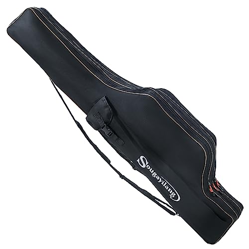 Sougayilang Fishing Rod Case, 3 Layers Organizer Pole Storage Bag Fishing Rod and Reel Carrier Organizer for Travel-135cm/53in-Black - color: Black-Length: 135cm/53in