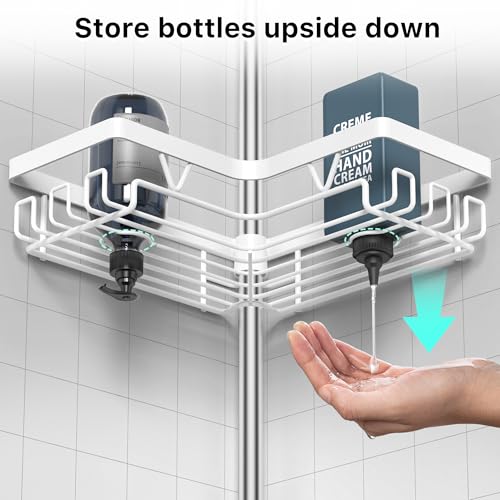 DAOYA Shower Caddy Tension Pole Corner - Stainless Steel Bathroom Organizer White Tension Rod Shower Shelves for Tub(22-114.2inch), Renter Friendly - color: White