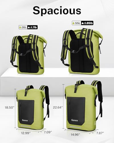 Gonex Waterproof Ultralight TPU Backpack 55L Roll Top Dry Bag, Kayaking | Back Padding, Camping, Fishing, Travel, Adjustable Straps, External & Internal Storage Pockets, Green - color: Green, size: 55L