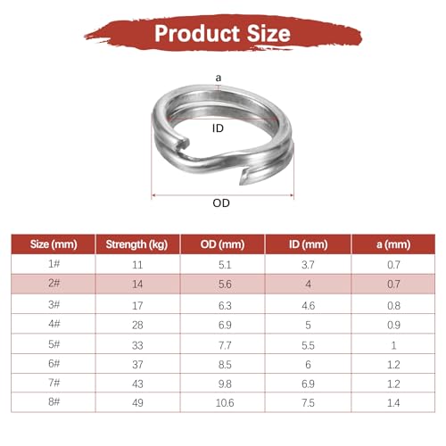 Split Rings Fishing [] - Stainless Steel Flattened Terminal Tackle Connector Lure Snap Split Ring Use for Freshwater Saltwater Loop - [] Tackle Hook Line Connector - size: 2# 14kg