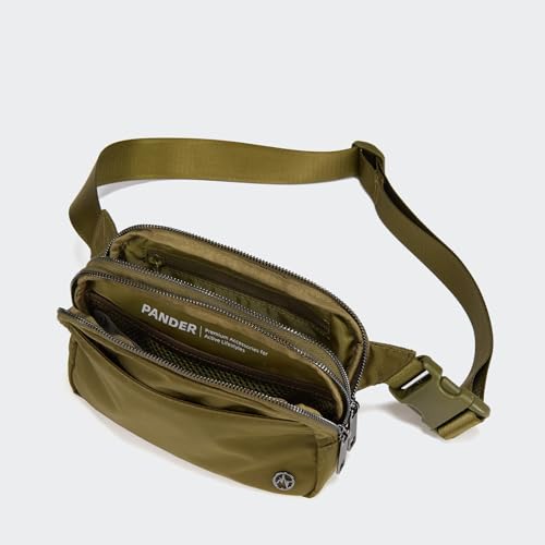 Pander Everywhere Belt Bag for Women, 5 Zipper Pockets Nylon Crossbody Fanny Pack Purse (Dark Moss) - color: Dark Moss