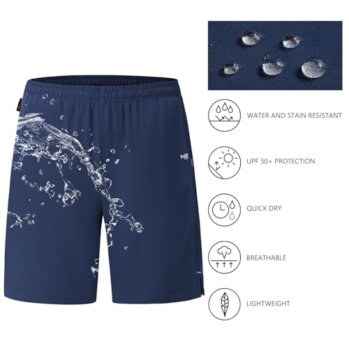 BASSDASH Men’s 7” Fishing Shorts UPF 50+ Lightweight Water Resistant Quick Dry for Hiking with Zipper Pocket FP06M - color: Dark Blue, size: 3X-Large