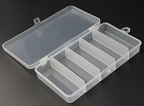 Jilukibo 3 Pack 5 Grid Clear Plastic Fishing Tackle Accessory Box Container, Clear Tiny Fishing Lure Bait Hooks Storage Box for Jewelry Making Organizer (7.08 x 3.74 x 1.18inch)