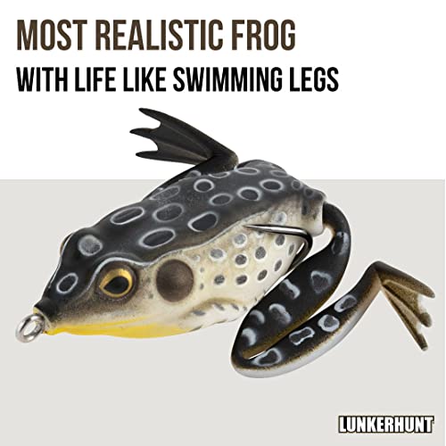 Lunkerhunt - Lunker Frog Fishing Lure | Award Winning Realistic Topwater Frog Lure for Fishing Bass, Trout and Pike | Freshwater Fish Bait with Hollow Body, Weedless Hooks for Freshwater Saltwater - color: Croaker