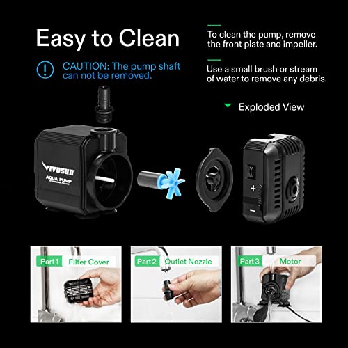 VIVOSUN 2-pack 210GPH Submersible Pump(800L/H, 8W), Ultra Quiet Water Pump with 3.3ft High Lift, Fountain Pump with 5ft Power Cord, 2 Nozzles for Fish Tank, Pond, Aquarium, Statuary, Hydroponics - size: 6"×5"-210-2-pack