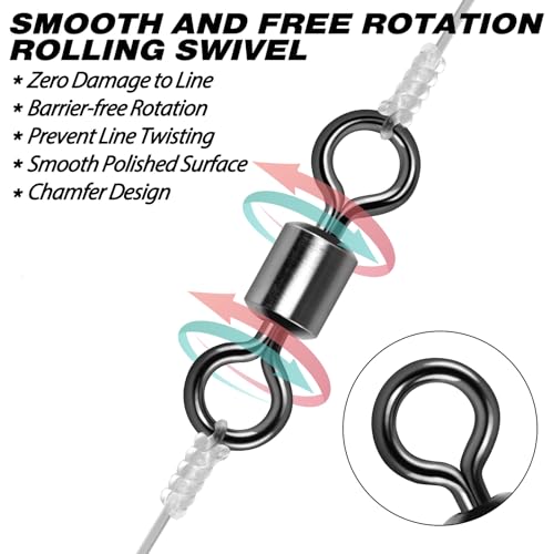Alwonder Fishing Barrel Swivels, 40 to100-Pack Swivels Fishing Tackle Freshwater Saltwater Swivel Rolling Swivel Heavy Duty Stainless Steel Lures Leaders Line Connectors Terminal Tackle - size: #3/0(220LB)-80 Pack