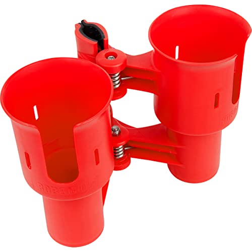 ROBOCUP, (Red), Patented Clamp On Boat Cup Holder |Multifunction Dual Drink Caddy for Fishing Poles, Tools, Net, Gaff |Portable Storage for Boating, Beach, Umbrellas, Golf Carts, Strollers - color: Red, size: Standard Spring