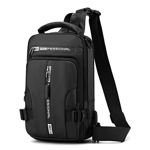 Hebetag Leather Sling Bag Crossbody Backpack for Men Women Travel Outdoor Camping - color: #29black(nylon)