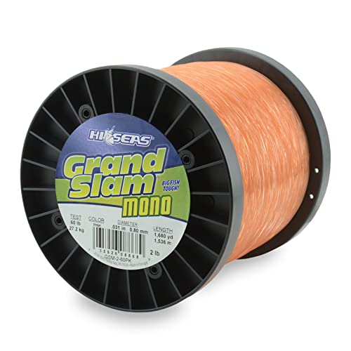 HI-SEAS Grand Slam Monofilament Fishing Line - Strong & Abrasion Resistant in Clear, Pink, Green, Smoke Blue, Fluorescent Yellow Freshwater & Saltwater - 2 lb Spool - color: Pink, style: 60 Lb Test, 0.80 Mm Dia, 1680 Yd