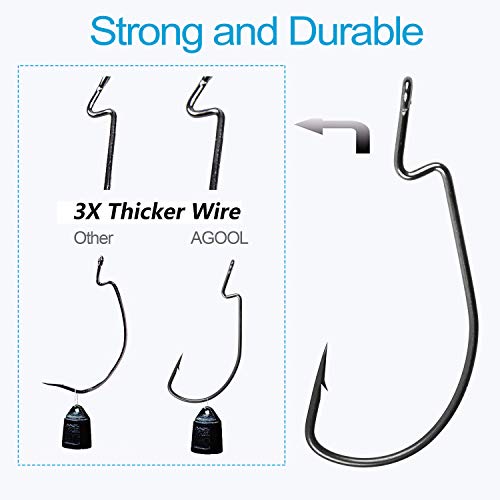 Bass Fishing Hooks 3X Strong Offset EWG Worm Hooks Jigs for Soft Plastic Bait Bass Trout Texas Rig 1-5/0 - size: 150PCS-3/0