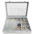 Ice Velvet Jewelry Box Display Case with a Clear Glass Window,10 Hooks Necklace Organizer Box and 12 Grids for Earrings Rings Storage Grey - color: 12 Grids & 10 Necklace Hooks