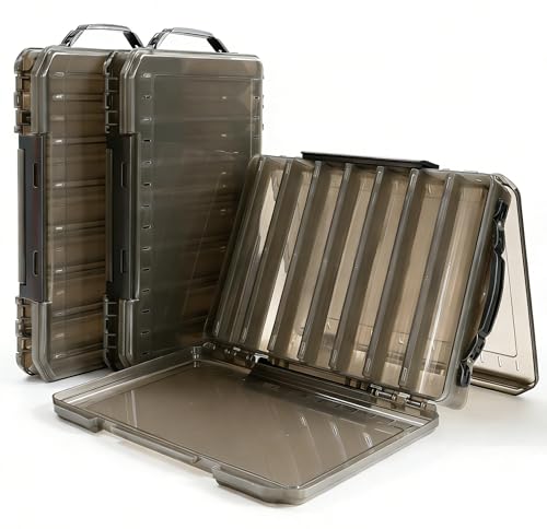 Fishing Tackle Boxes Lure Organizer: 2 Packs Hard Bait Storage Box - Double Sided Fishing Lure Case with 14 Compartments Container (Grey, L) - color: Grey