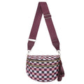 Crescent Crossbody Bum Bag for Women, Large Nylon Sling Belt Bag, Trendy Checkered Fanny Pack, Multi-Pocket Handbags Purses (Checkered - Purple Pink) - color: Checkered - Purple Pink