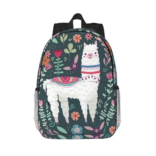 Cute Llama Flower 15 Inch Backpack Laptop Travel Bag For Men Women With Multiple Pockets Casual Hiking Gym Sport - color: Cute Llama Flower