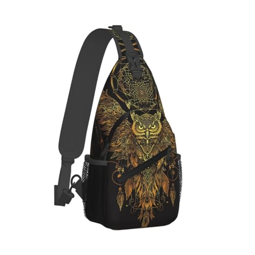 Golden Owl With Dream Catcher Sling Backpack Chest Bag Crossbody Shoulder Bag Gym Cycling Travel Hiking Daypack For Men Women - color: Golden Owl With Dream Catcher