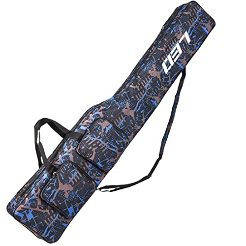 LEOFISHING Fishing Tackle Storage Bag 130cm/4.27ft Portable Fishing Rod Reel Organizer Fishing Pole Gear Tool Cases Carrier Two Layer Durable Oxford Large Capacity Travel Fishing Cover Bag 5 Color (Blue Camouflage) - color: Blue Camouflage