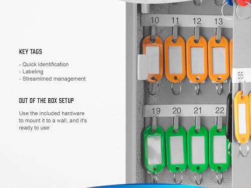 Barska 90 Position Key Lock Box – Hook-Style Cabinet with Numbered Hooks, Key Tags, Log Sheet, Labeled Shelves, Wall Mount, 0.8mm Solid Steel – Secure Key Organizer Storage
