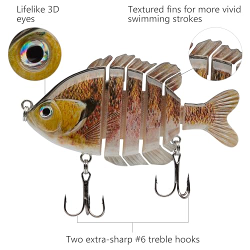 BASSDASH SwimPanfish Multi Jointed Panfish Bluegill Swimbaits Hard Topwater Bass Lures Fishing Lure Crank Saltwater 3.5in/0.85oz - color: Pink Bluegill