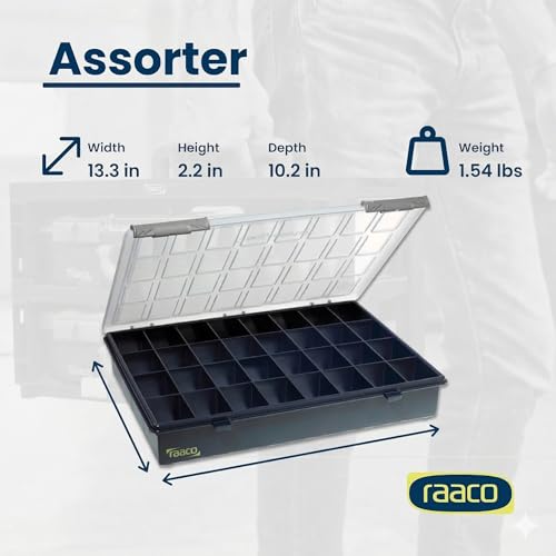 Raaco Assorter Tool Box Organizer – Full-Size – 32 Slots Fixed Grid with Semi-Transparent Lid, Polypropylene (PP) Storage Box for Screws, Nuts and Bolts, Small Parts & Hardware (Assorter 4-32) - size: Full-Size –32 Slots, style: Fixed Grid