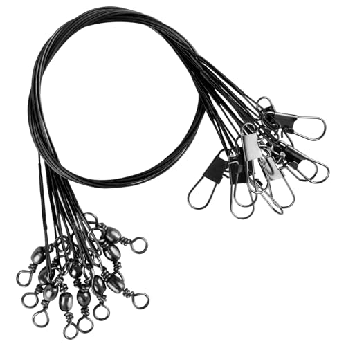 Alwonder 50-Pack Fishing Leaders, Fish Line Stainless Steel Wire with Swivels Snap, High-Strength 30LB Hi-Low Rig Fishing Wire Leader Fishing Tackle Gear Connector for Lures Baits Rigs Hooks - color: Black, size: 6IN