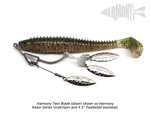 Harmony Fishing – Twin Blade Slip-On Spinner Blades for Fishing Lures/jigs (6 Pack) - style: Willow (Silver)
