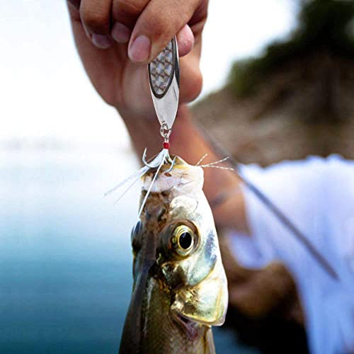 Fishing Lures Casting Spoon Lure, 5pcs Hard Metal Spoon Fishing Lures for Trout Bass Crappie Pike Walleye Saltwater Freshwater Fishing Gear 3/16oz-2oz - color: Silver-feather, size: 1/4oz(7g)