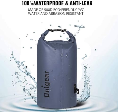 Unigear Dry Bag Waterproof, 2L/5L/10L/20L/30L/40L Floating and Lightweight Bags for Kayaking, Boating, Fishing, Swimming and Camping with Waterproof Phone Case - color: Gray, size: 2L